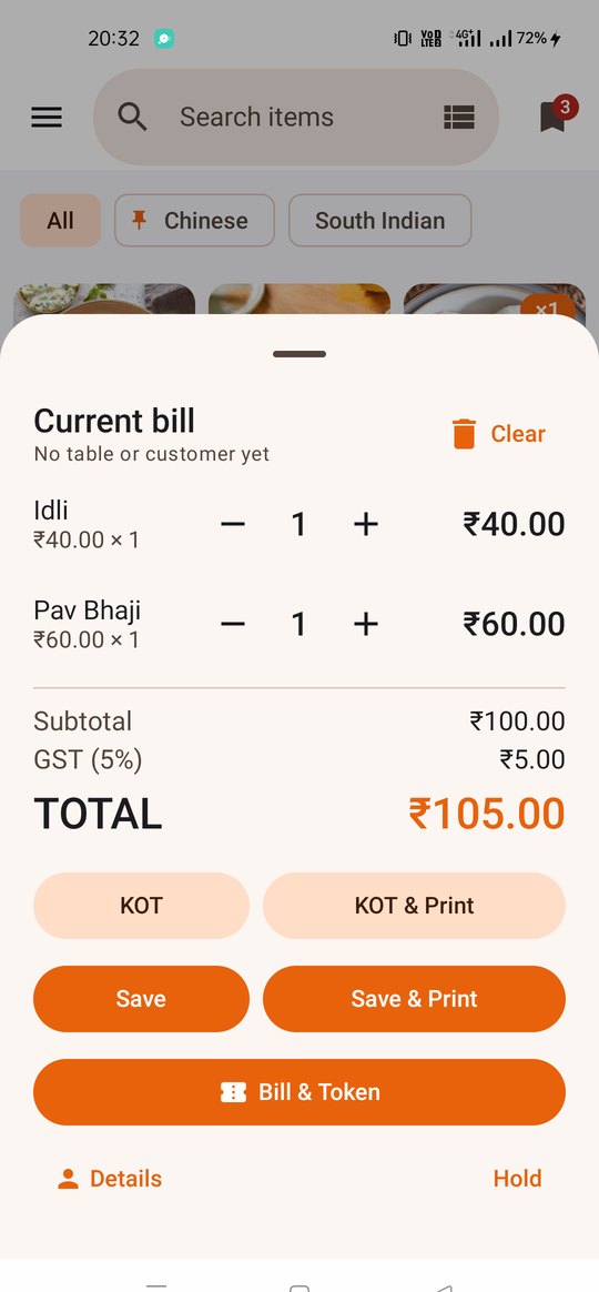 A bill being made, with GST and totals