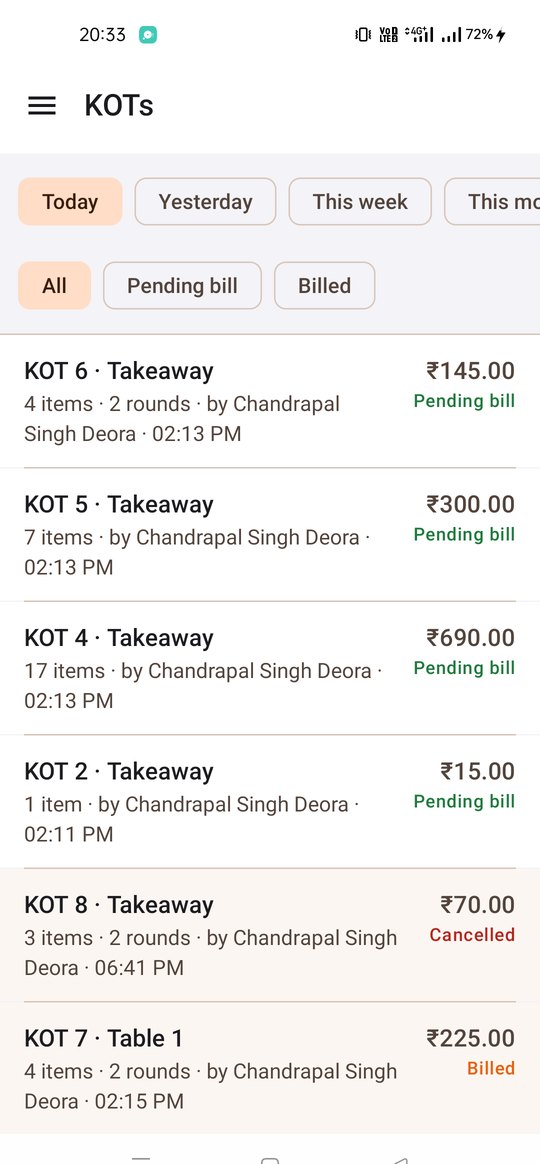 Kitchen order tickets for the day